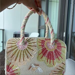Cream and Pink beaded bag